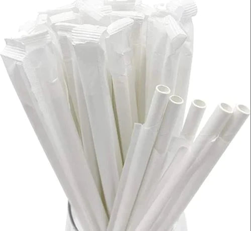 8" PAPER STRAWS WRAPPED WHITE (250)