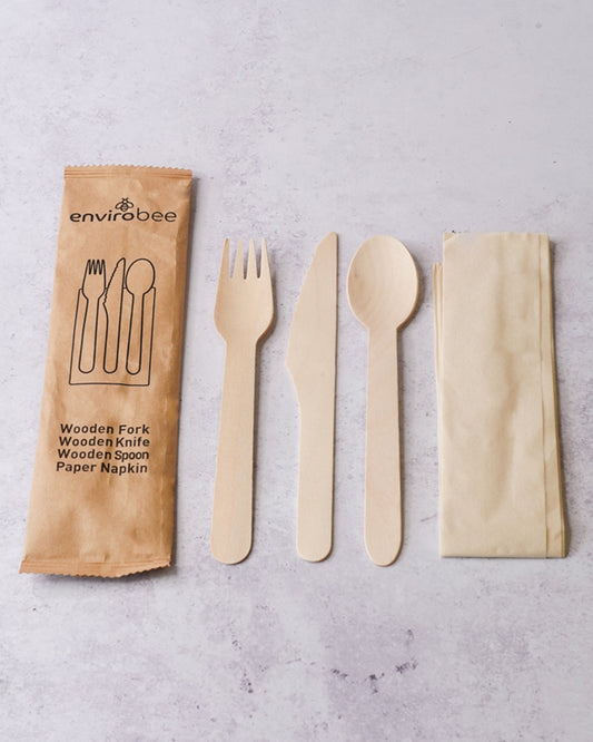 WOODEN CUTLERY KIT ECOFRIENDLY BULK 6 PIECE (250)