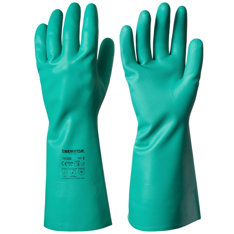 GREEN NITRILE RUBBER GLOVES (12 PAIRS)